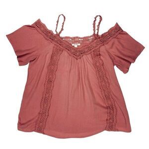 Pinky Blouse Women M Pink Lace Trim Feminine Romantic Bohemian Coastal Beach Top
